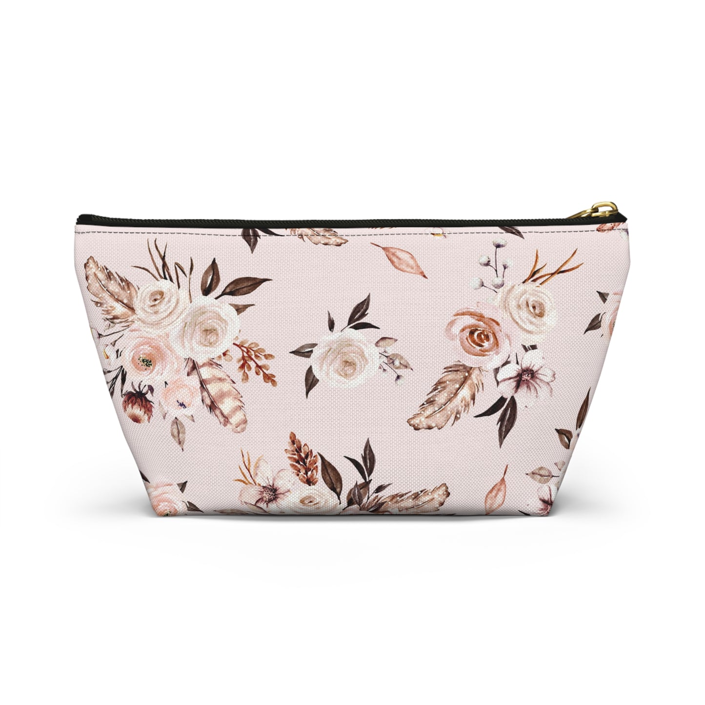 Pink Floral Accessory Pouch w T-bottom