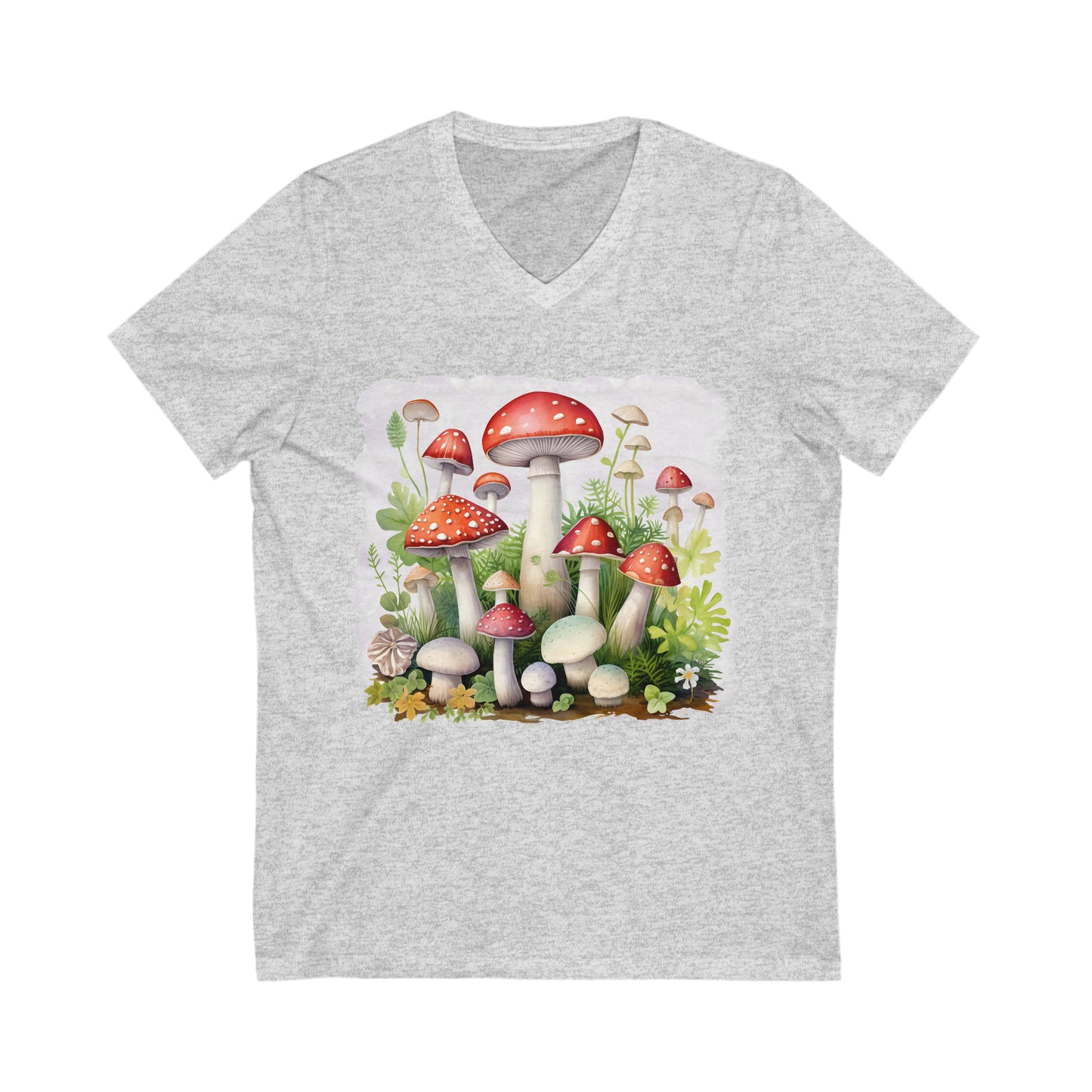 Red Mushroom Graphic Unisex Jersey Short Sleeve V-Neck Tee