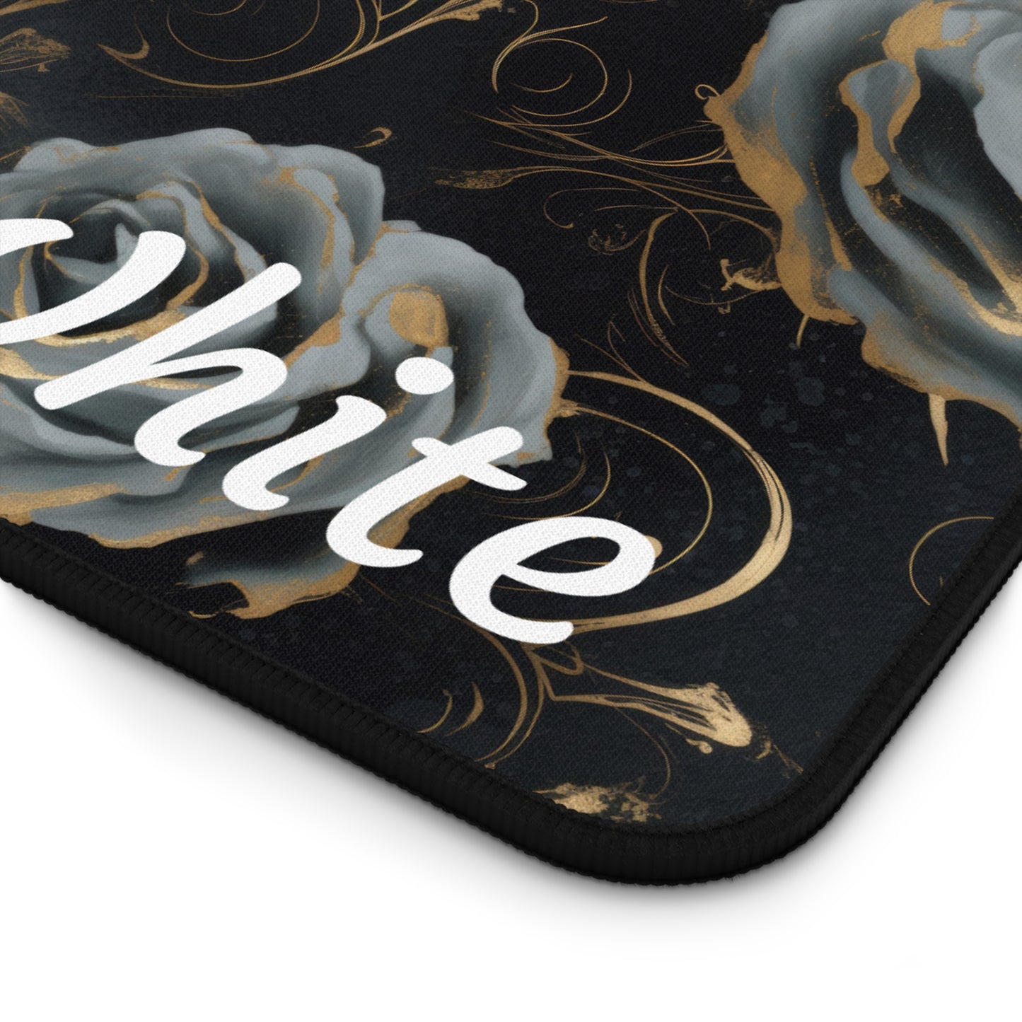 Personalized Black Blue Rose Desk Mat