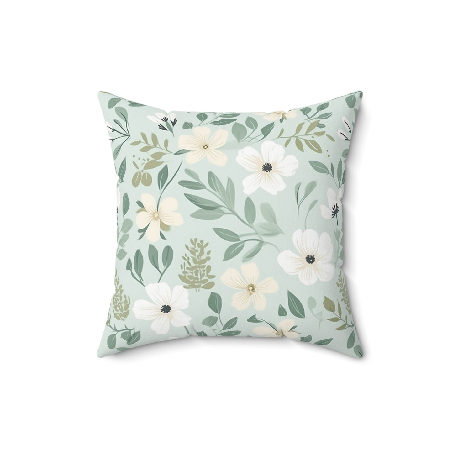 Sage Floral Faux Suede Square Pillow