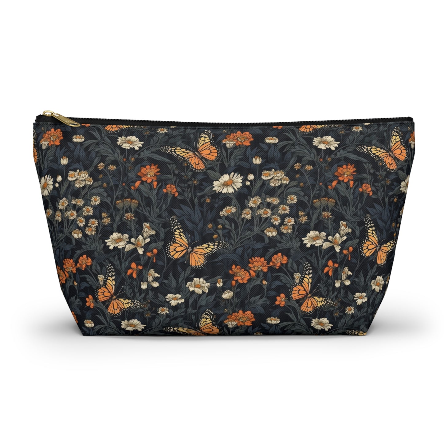 Dark Monarch Butterfly Floral Accessory Pouch w T-bottom