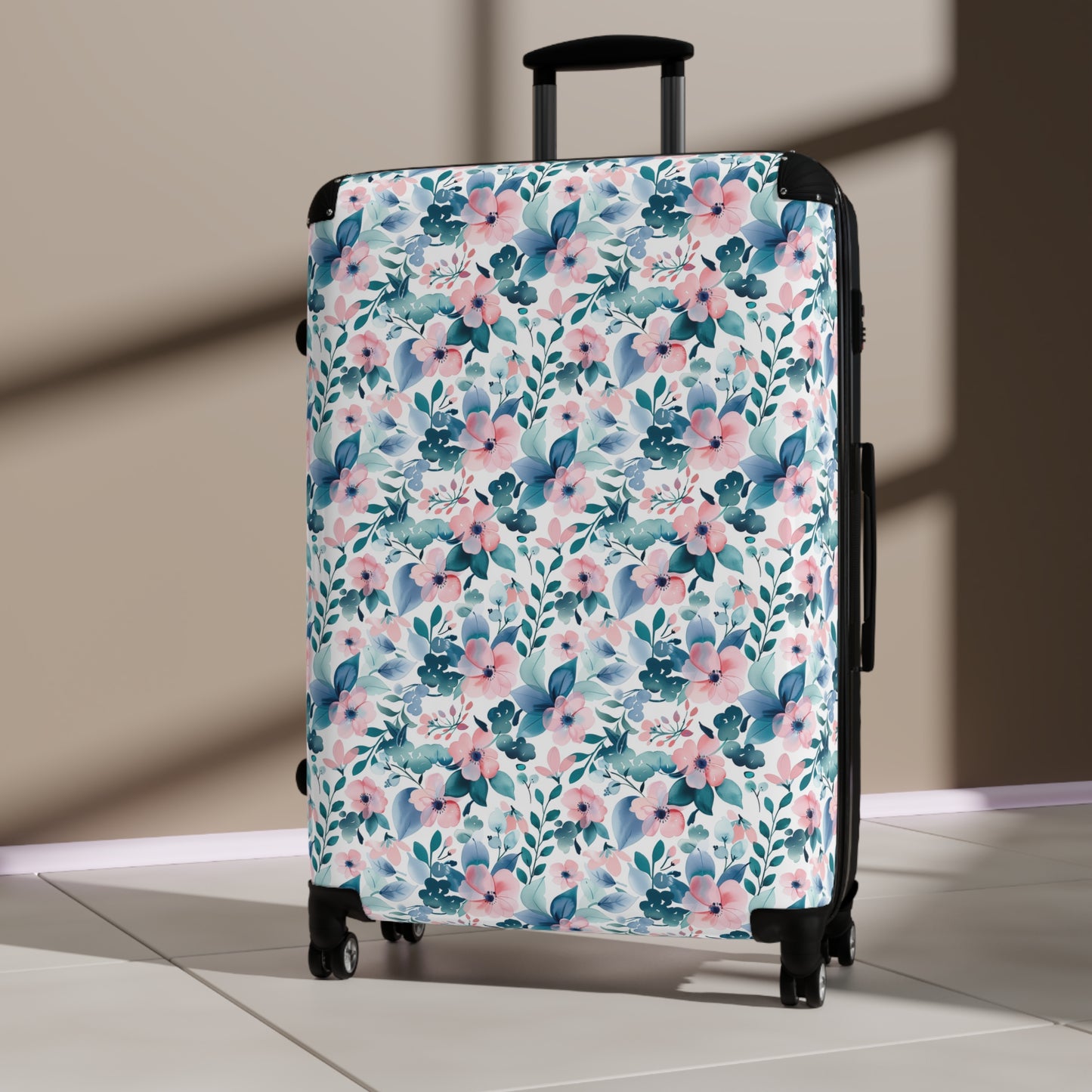 Pink and Teal Floral Suitcase