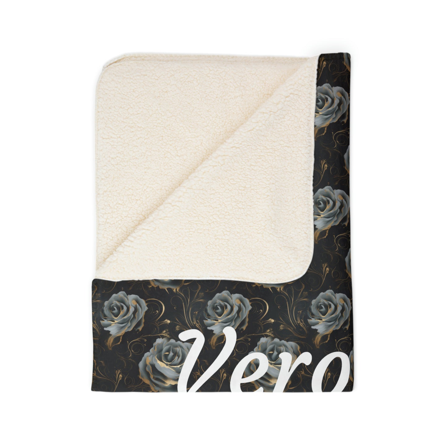 Personalized Black Rose Fleece Sherpa Blanket