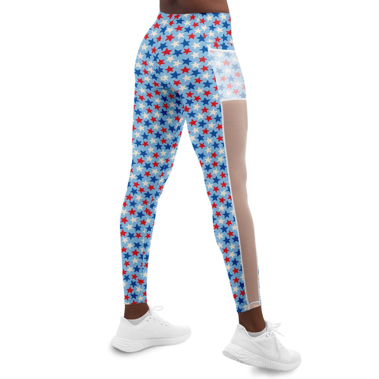 Red And Blue Stars Mesh Pocket Leggings