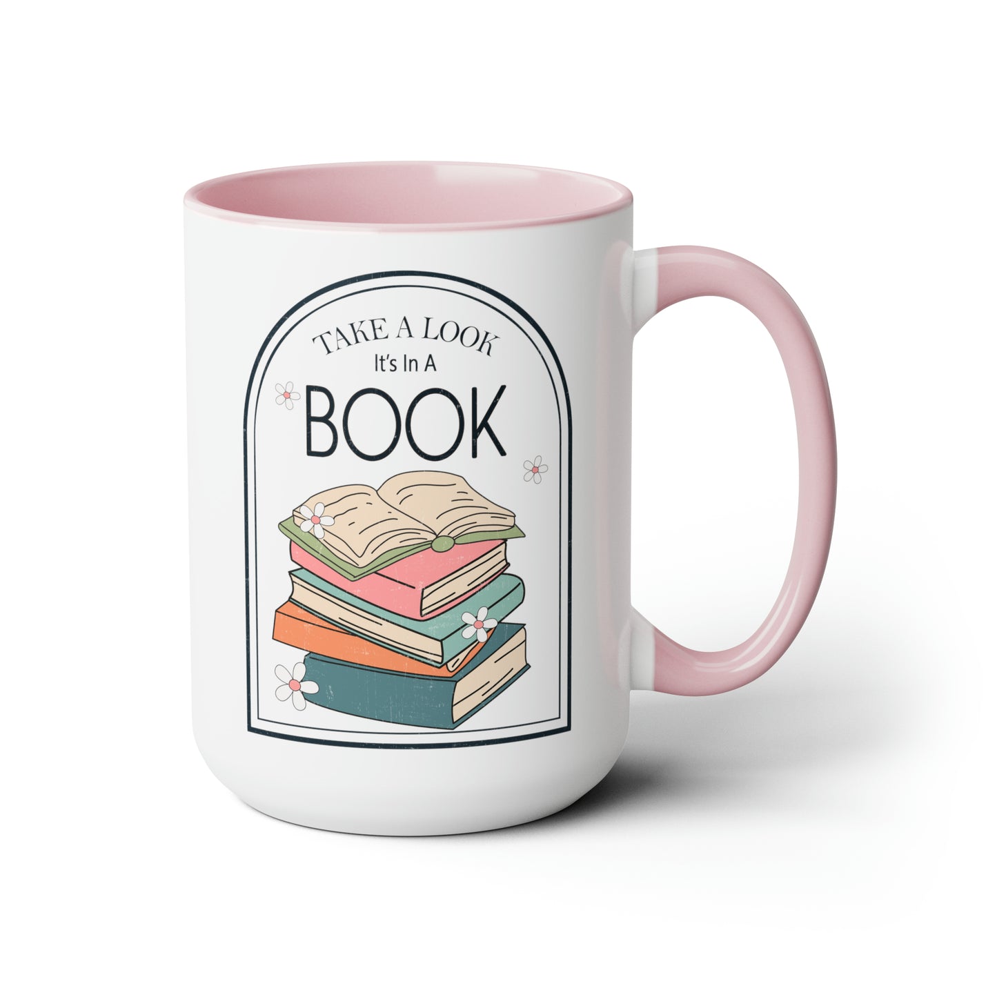 Take A Look It's In A Book Stack Two-Tone Coffee Mugs, 15oz