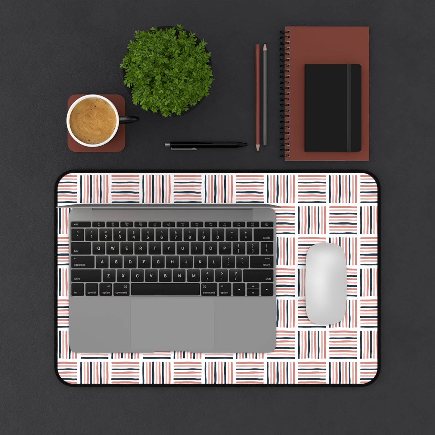 Pink Floral Crosshatch Desk Mat