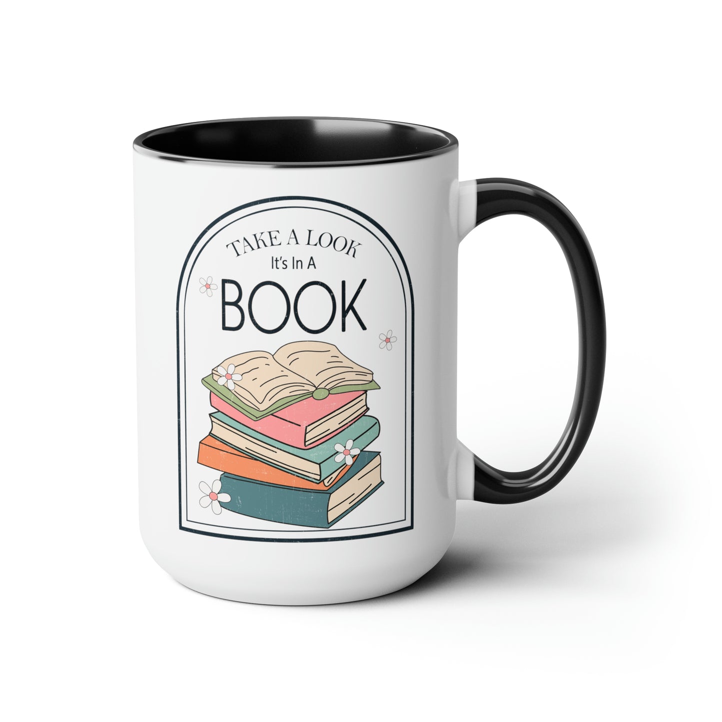 Take A Look It's In A Book Stack Two-Tone Coffee Mugs, 15oz