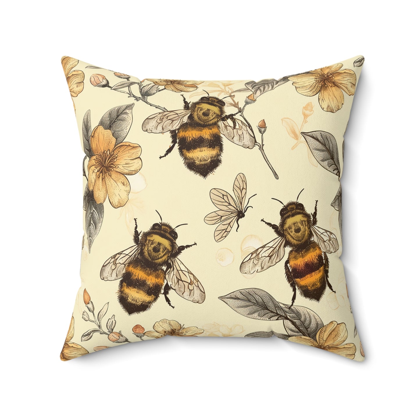 Vintage Bees Faux Suede Square Pillow