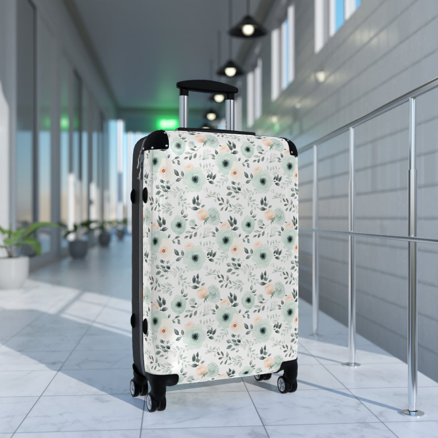 Mint Floral Suitcase