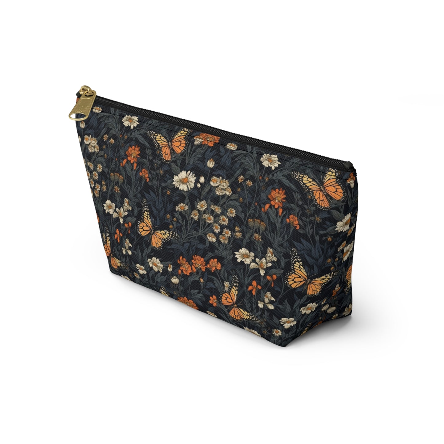 Dark Monarch Butterfly Floral Accessory Pouch w T-bottom