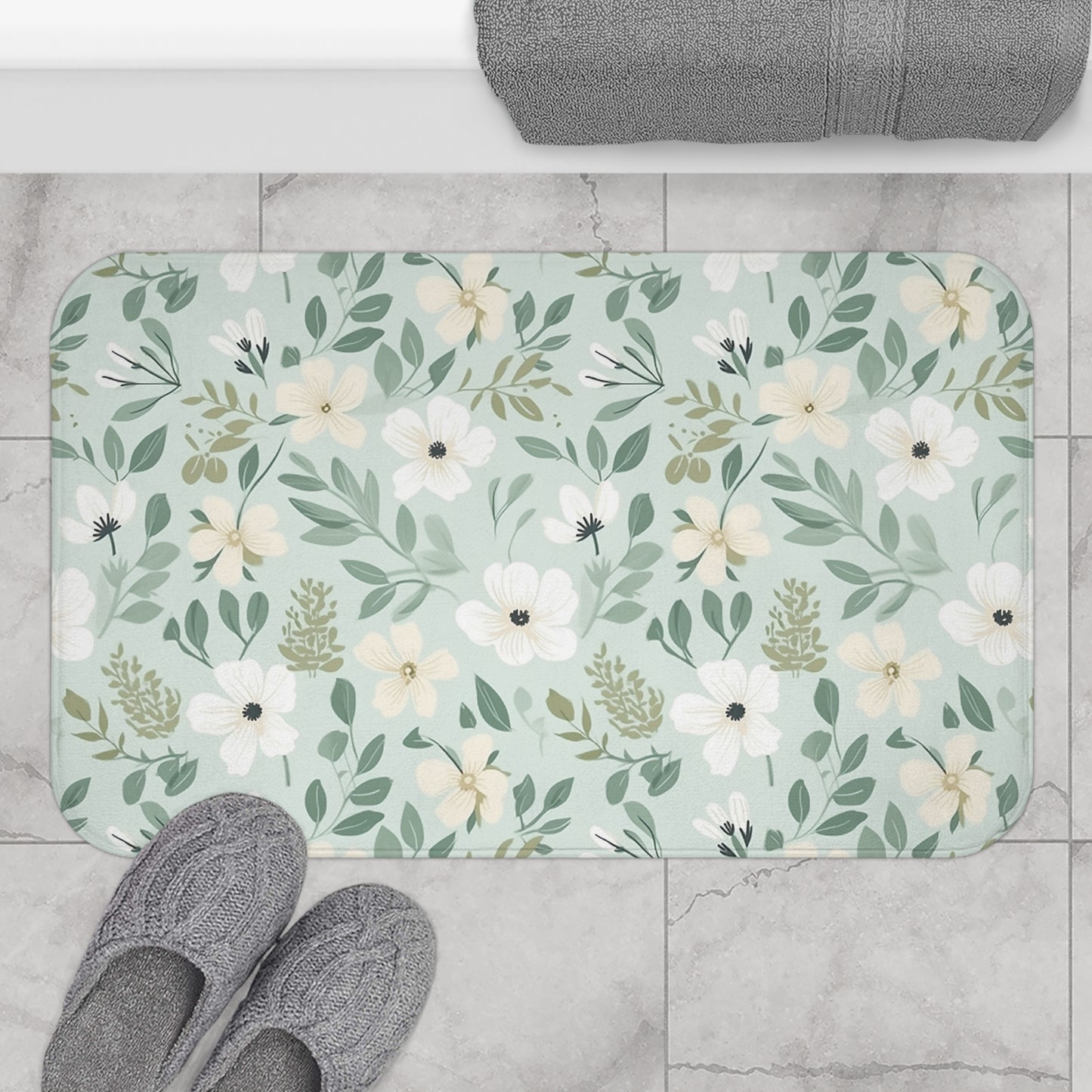 Sage Floral Bath Mat