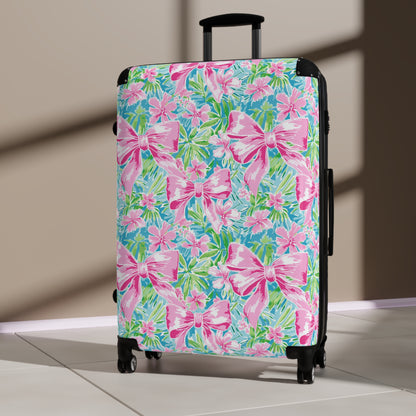 Preppy Pink Bows Bright Floral Suitcase