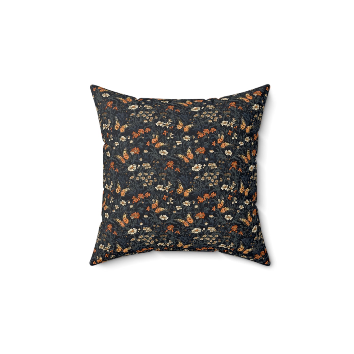 Dark Monarch Butterfly Floral Accent Spun Polyester Square Pillow