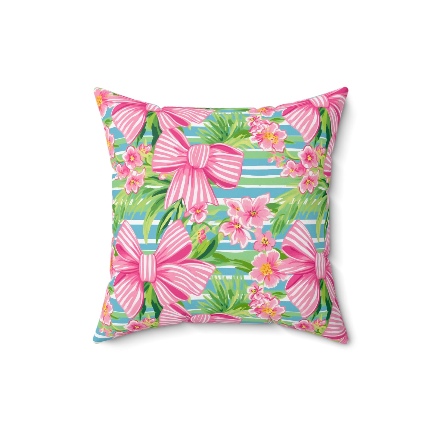 Pink Striped Bows Spun Polyester Square Pillow