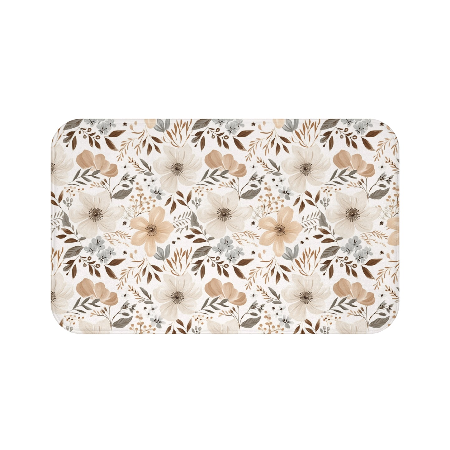 Beige Boho Floral Bath Mat