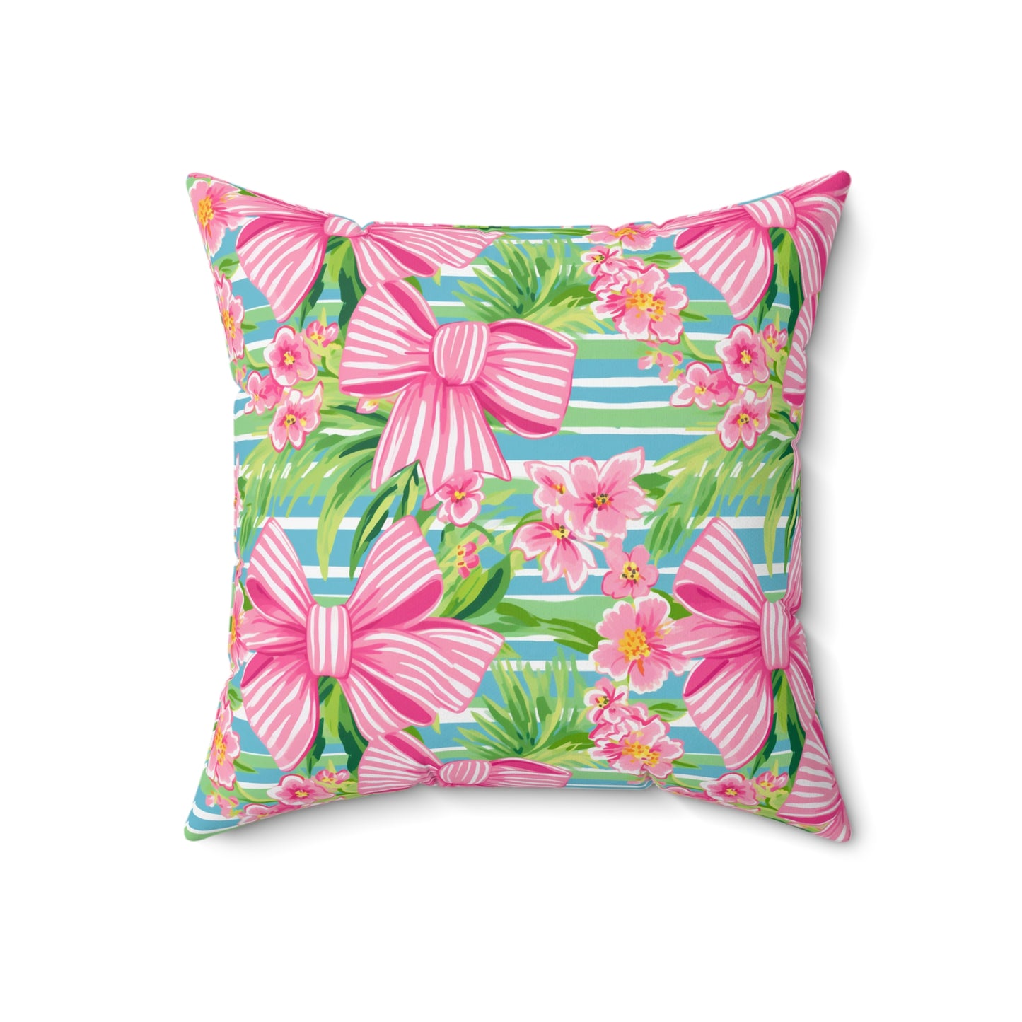 Pink Striped Bows Spun Polyester Square Pillow