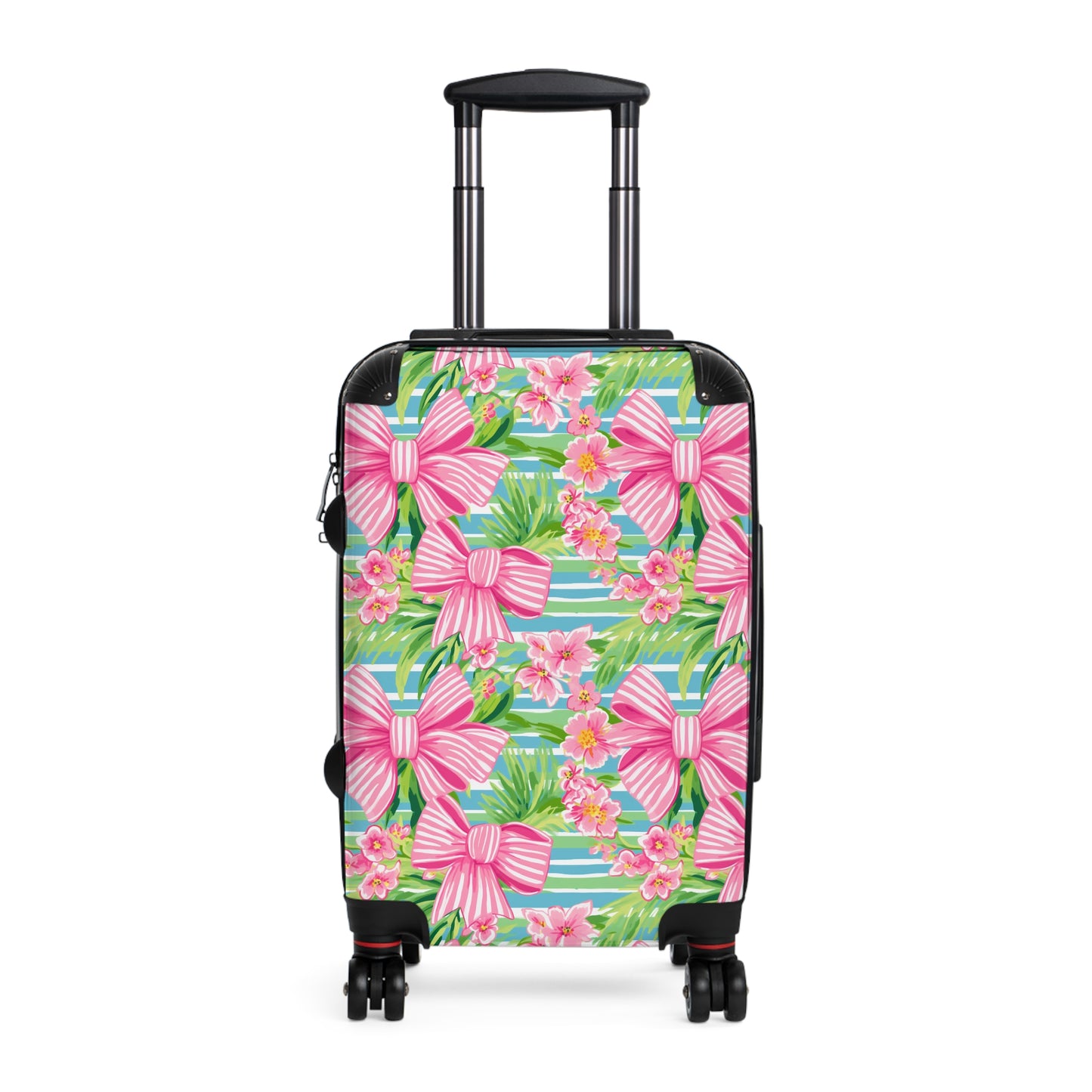 Preppy Pink Bows Striped Suitcase