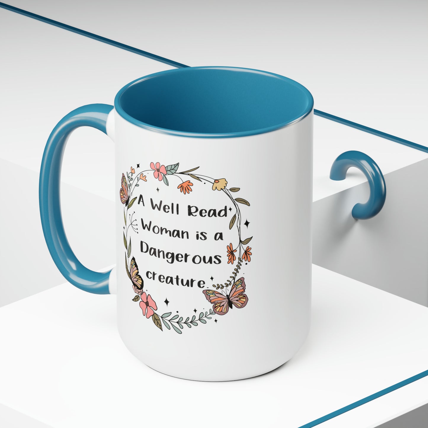 A Well Read Woman is a Dangerous Creature Two-Tone Coffee Mugs, 15oz