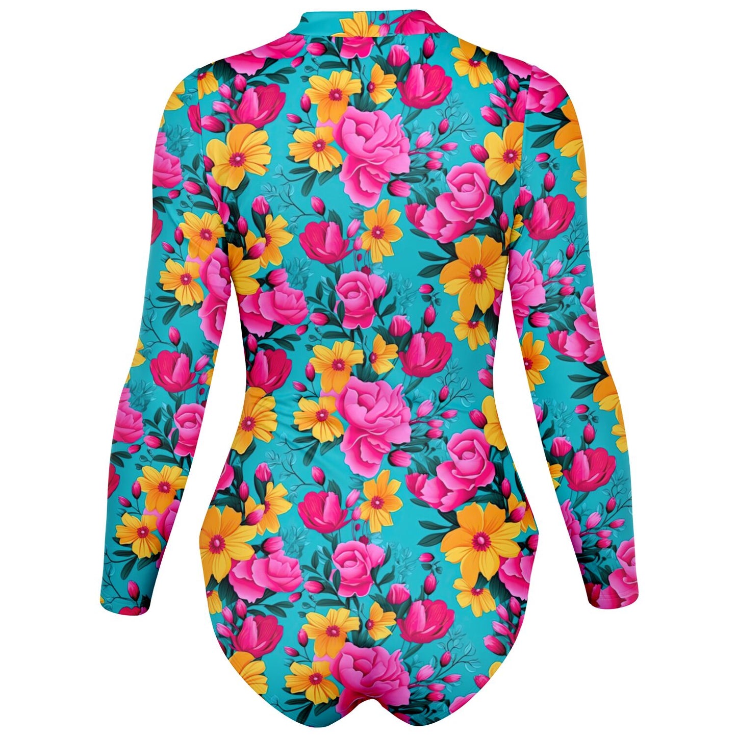 Bright Pink Floral Bodysuit Long Sleeve