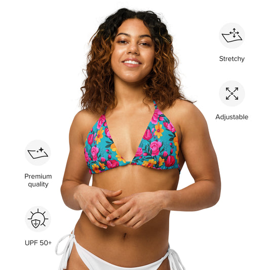 Bright Pink Floral All-over print recycled string bikini top