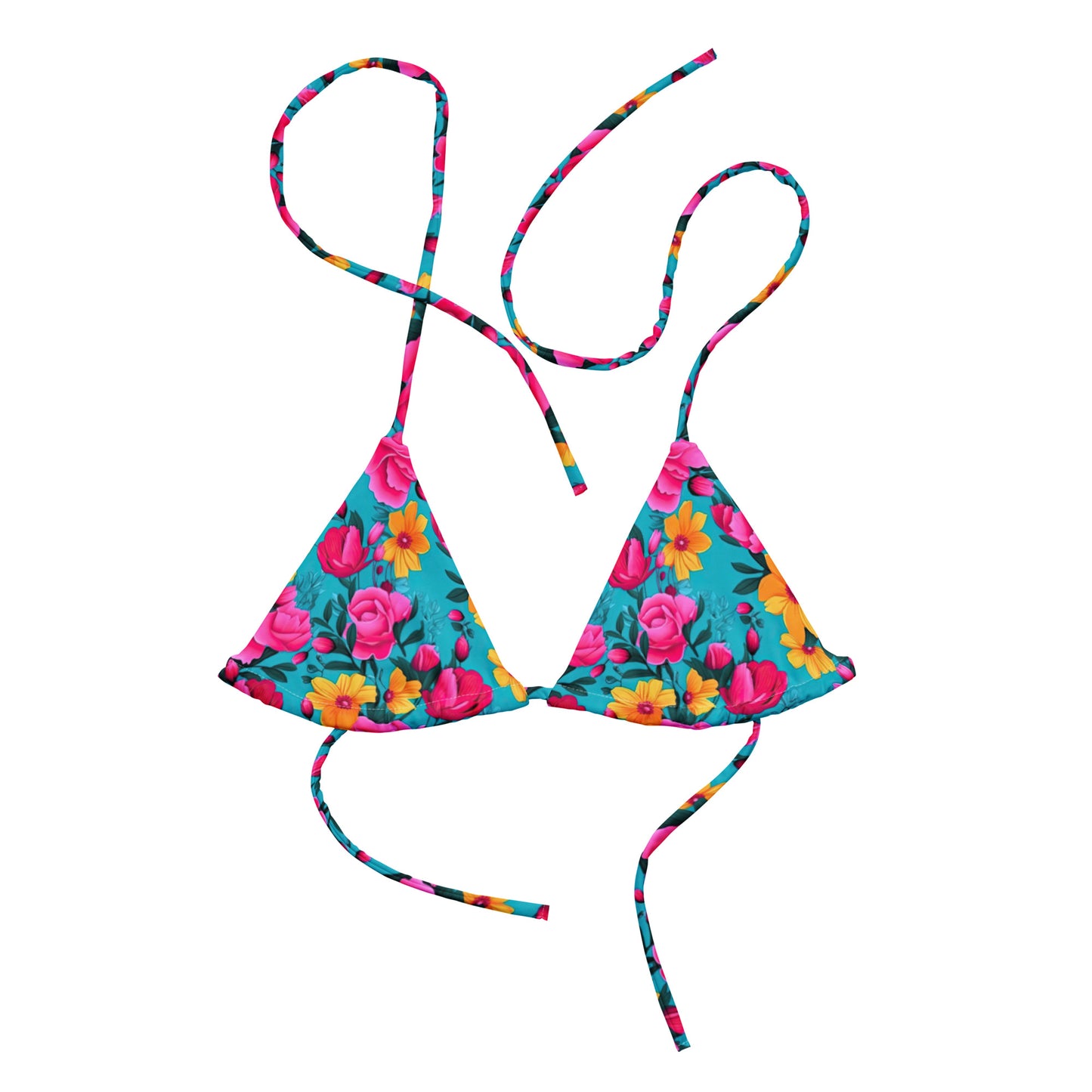 Bright Pink Floral All-over print recycled string bikini top