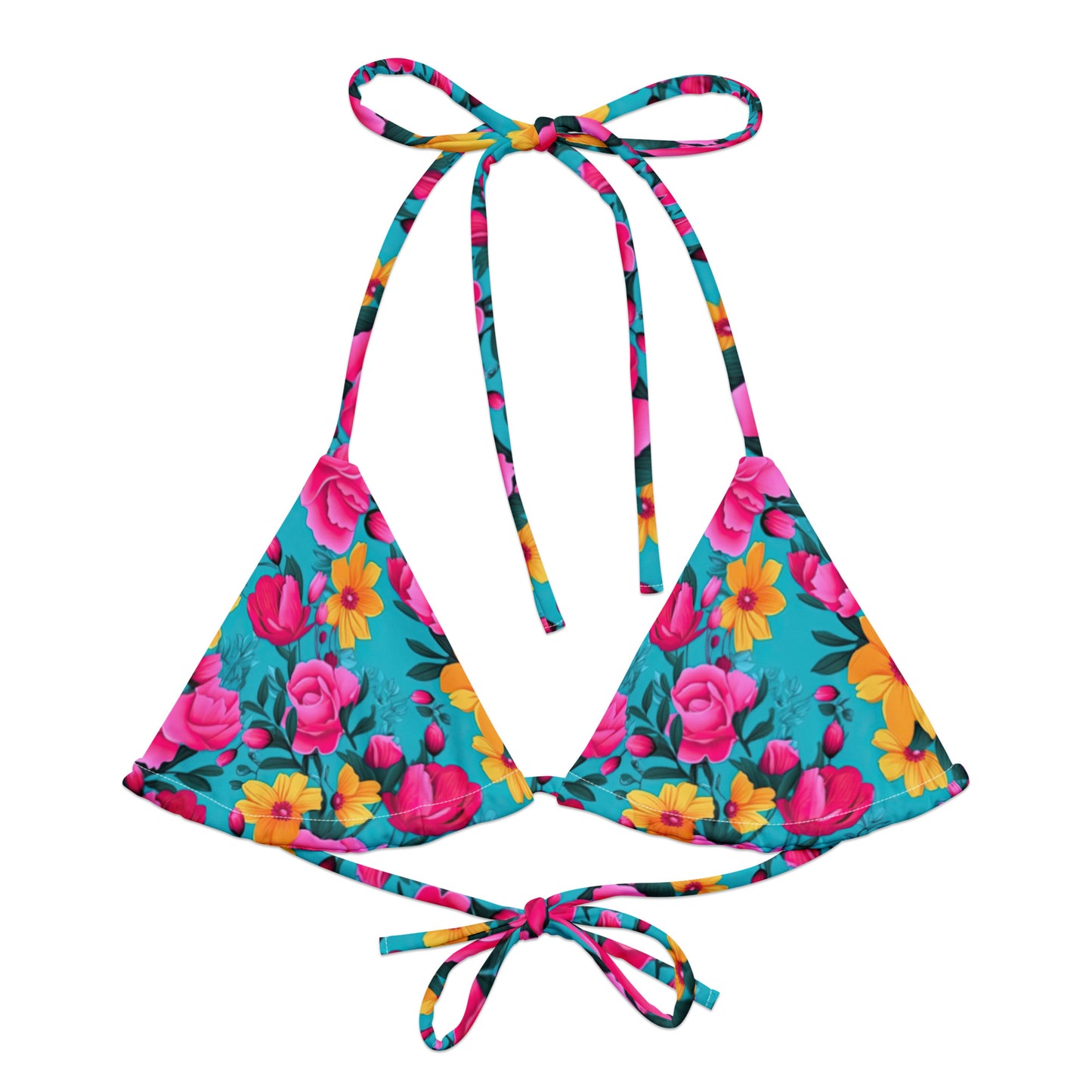 Bright Pink Floral All-over print recycled string bikini top