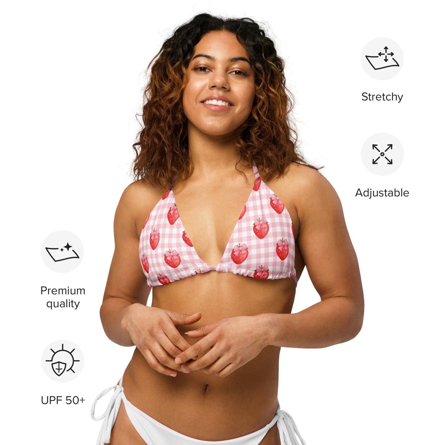 Pink Starwberry Recycled String Bikini Top