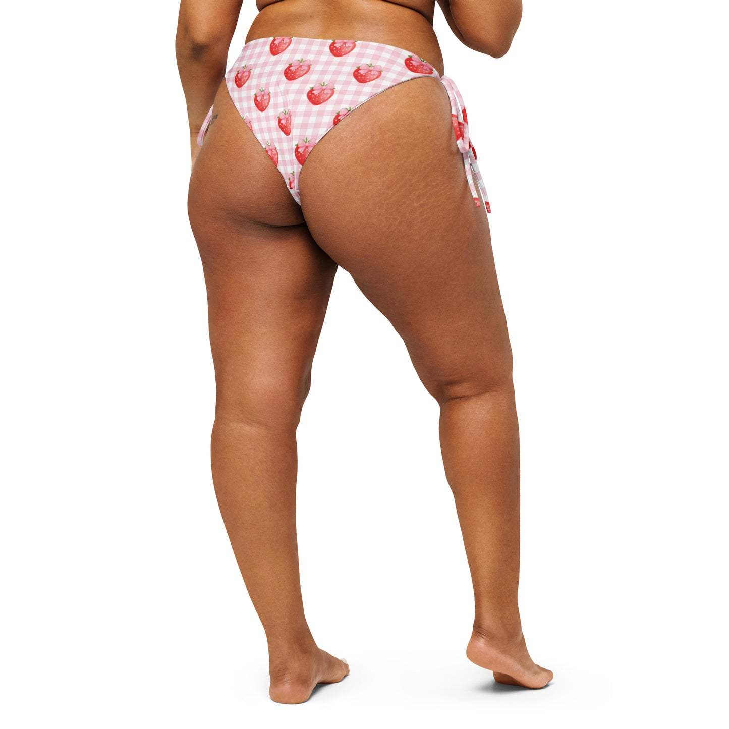 Pink Strawberry Recycled String Bikini Bottom