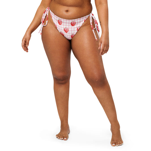 Pink Strawberry Recycled String Bikini Bottom