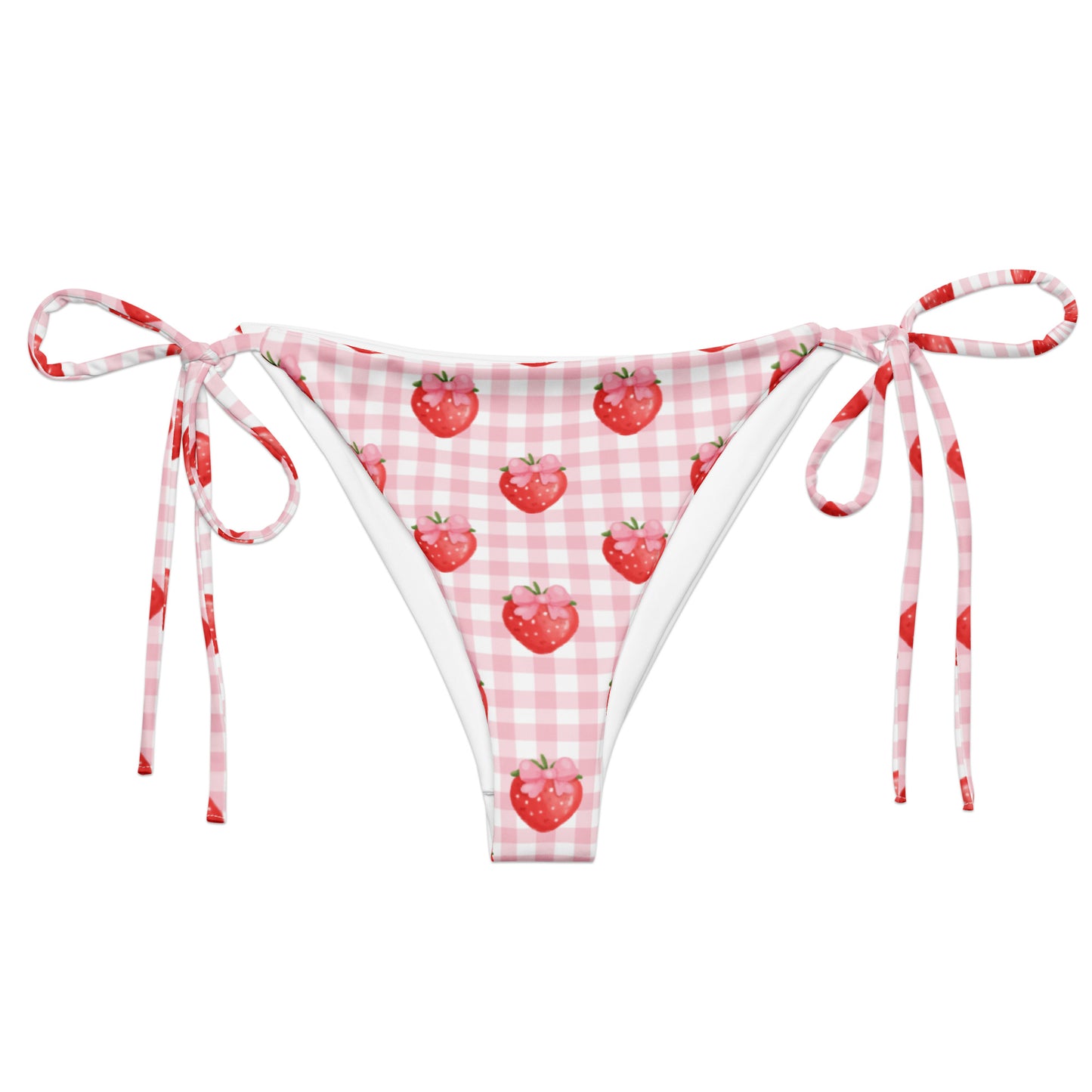 Pink Strawberry Recycled String Bikini Bottom