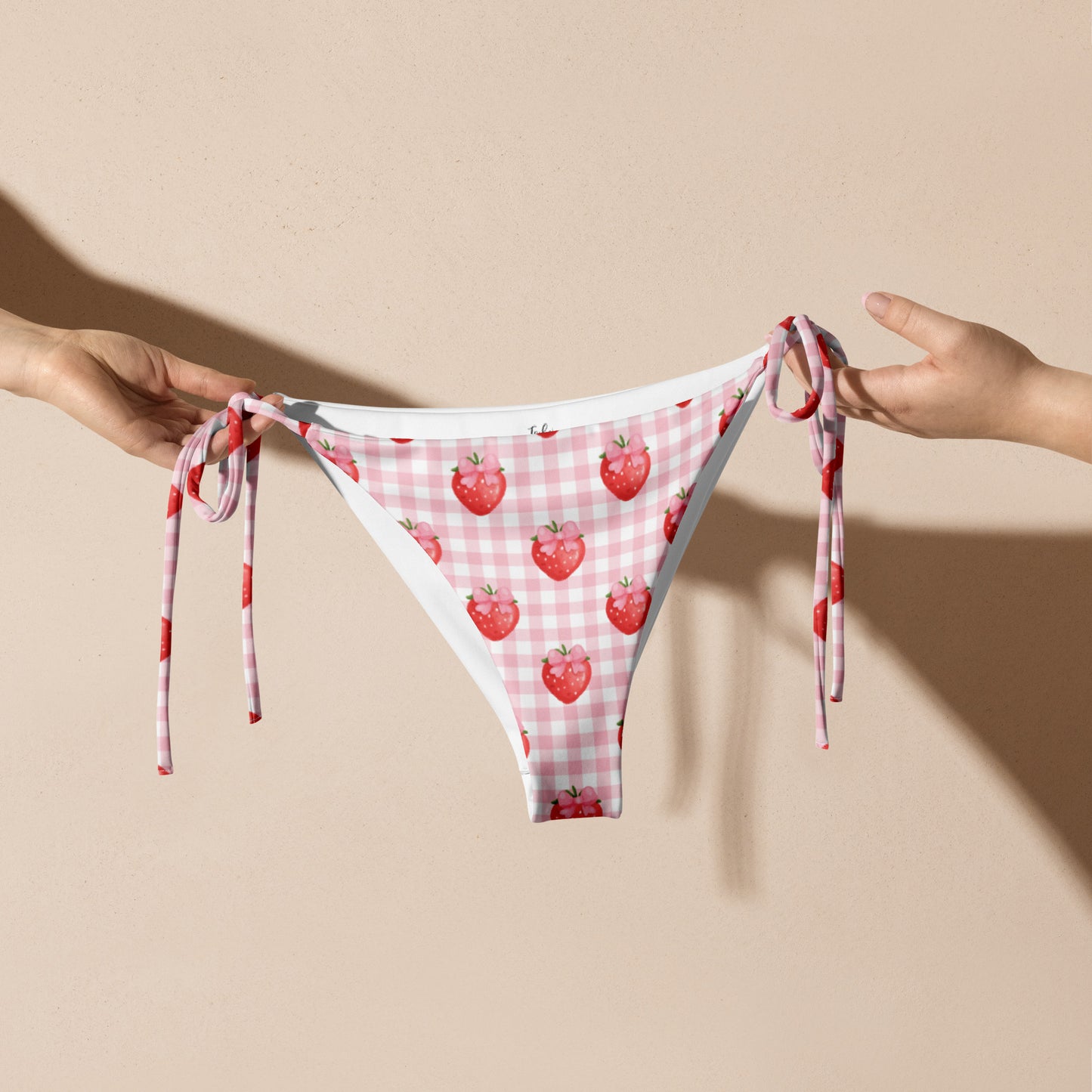 Pink Strawberry Recycled String Bikini Bottom