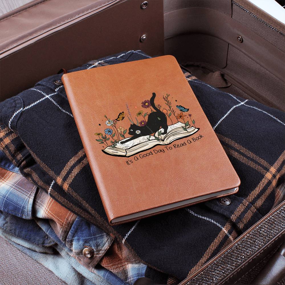 It's A Good Day To Read A Book Cat Vegan Leather Journal