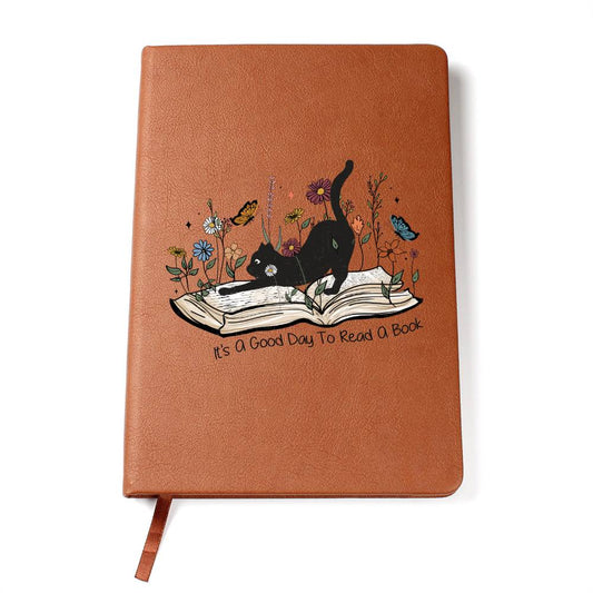 It's A Good Day To Read A Book Cat Vegan Leather Journal