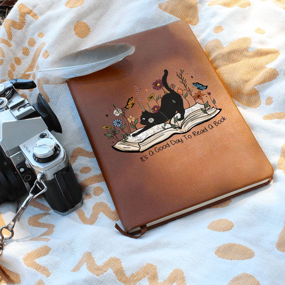 It's A Good Day To Read A Book Cat Vegan Leather Journal