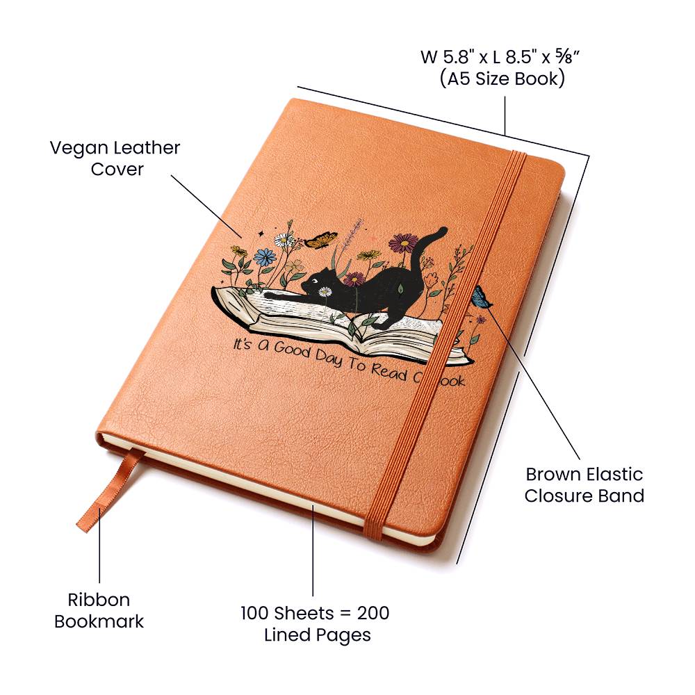 It's A Good Day To Read A Book Cat Vegan Leather Journal