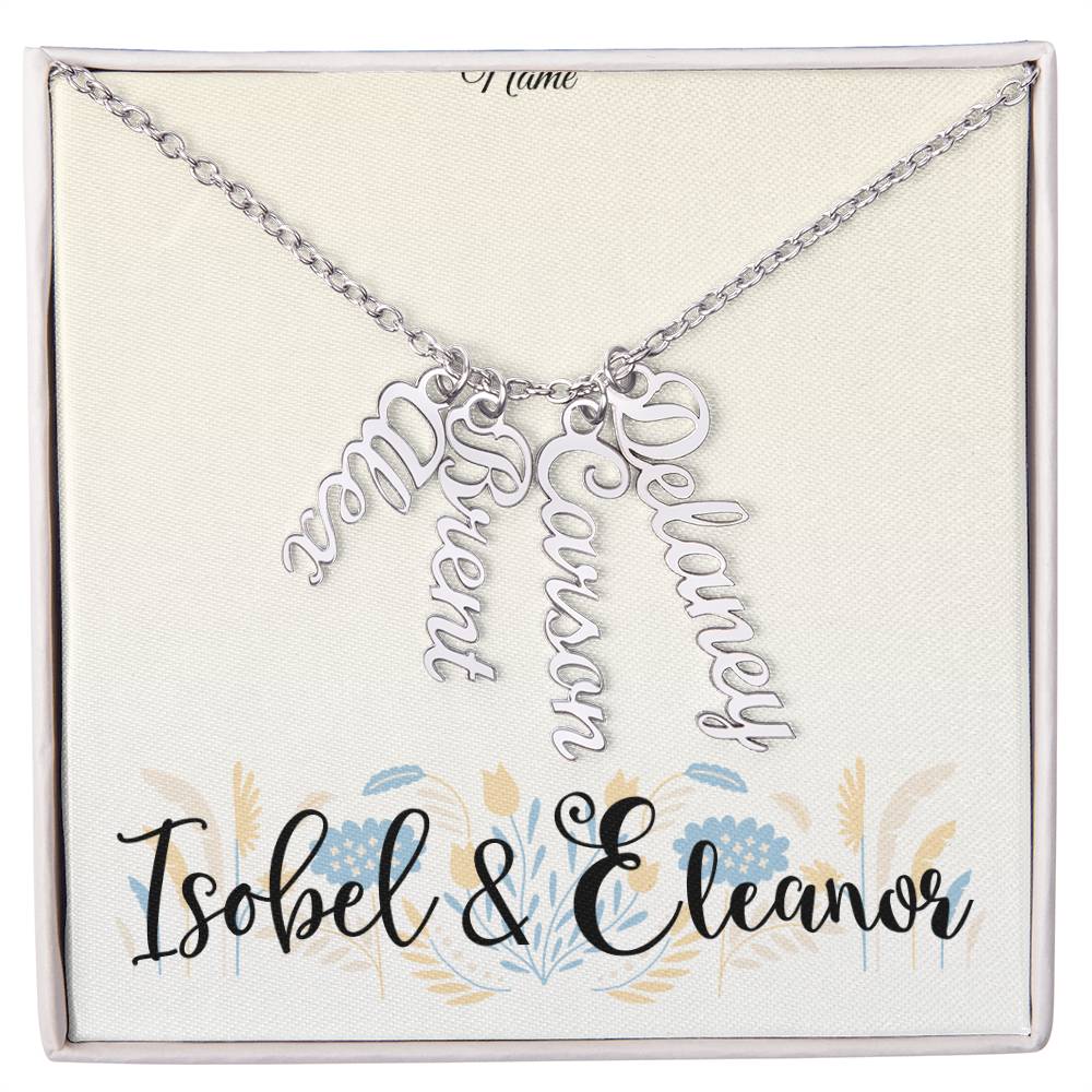 Custom Vertical Names Necklace (up to 4) for Women Girls Aunts Grandmothers Birthdays And More