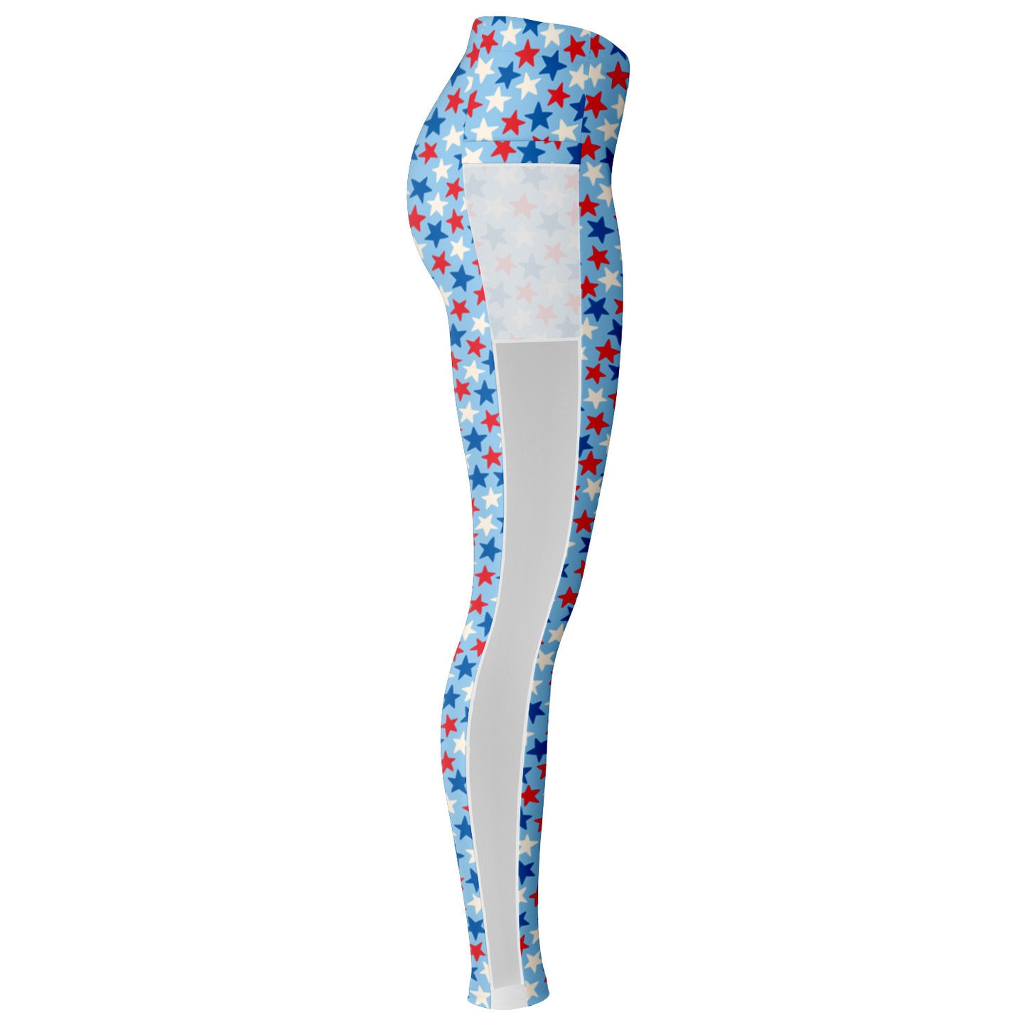 Red And Blue Stars Mesh Pocket Leggings