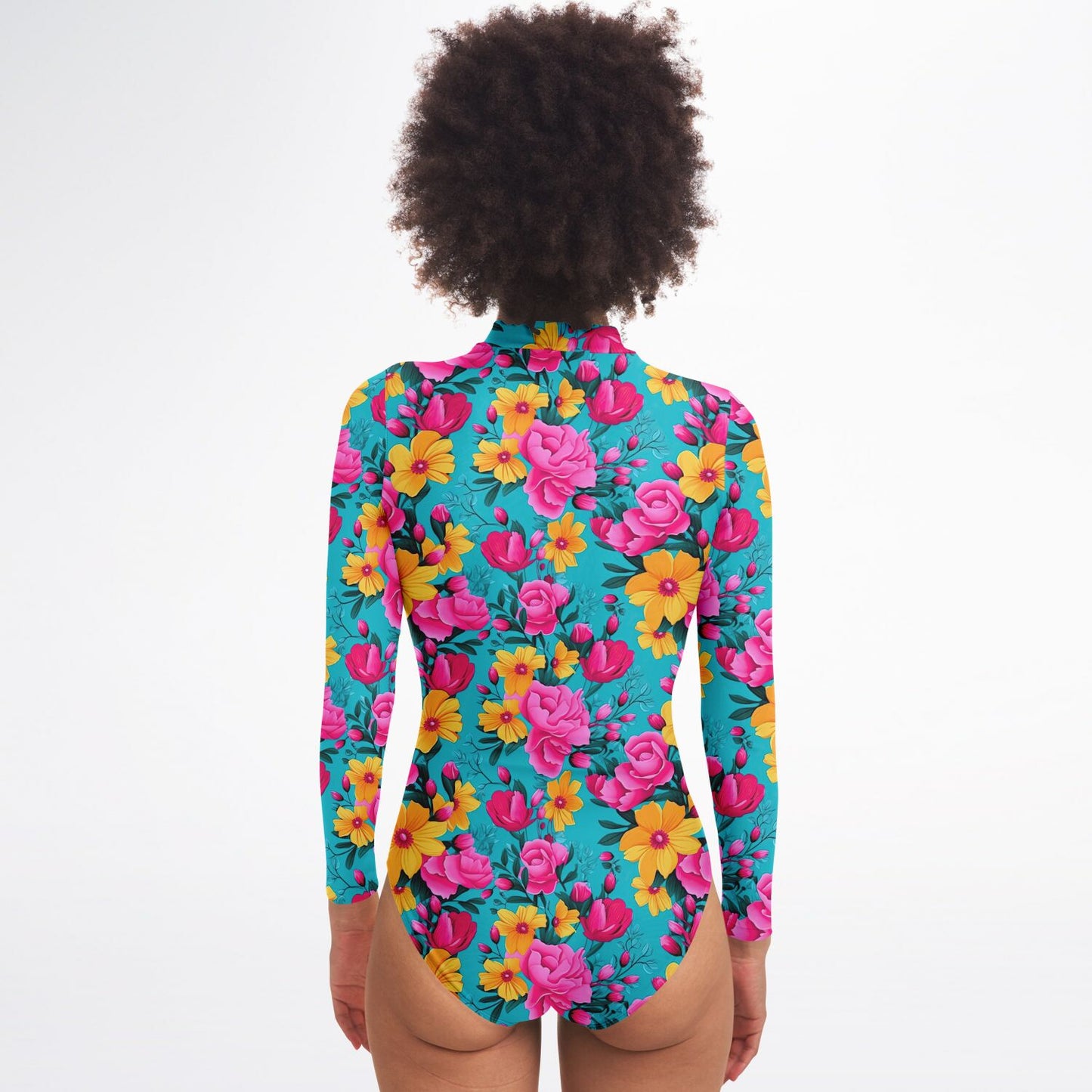 Bright Pink Floral Bodysuit Long Sleeve