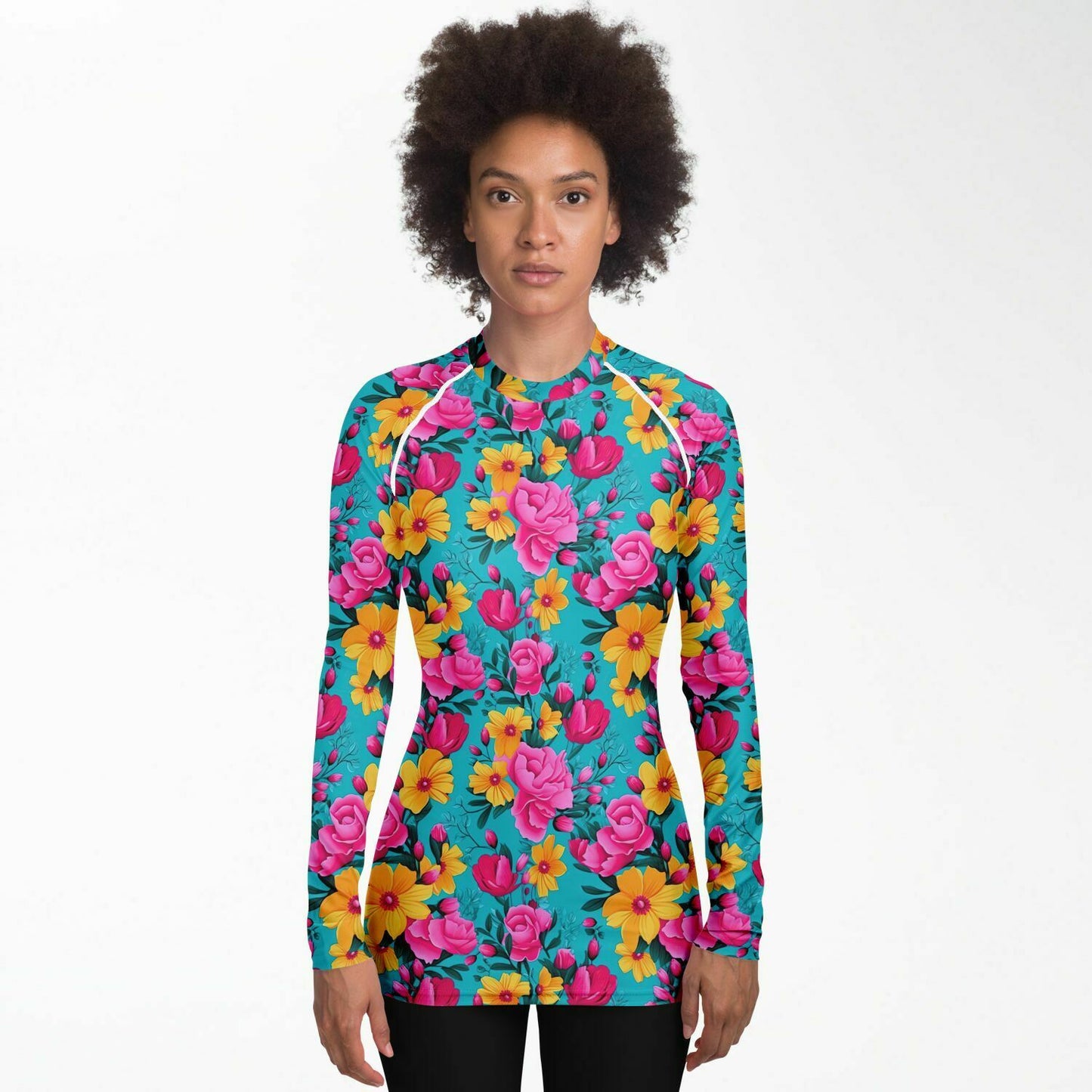 Bright Pink Floral Women's Rashguard