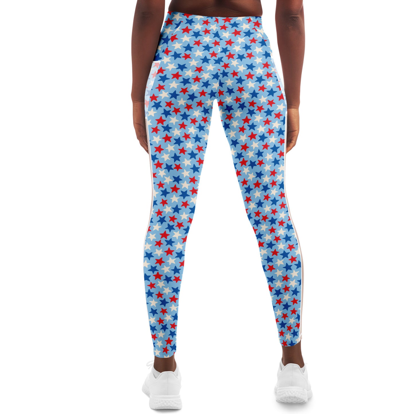 Red And Blue Stars Mesh Pocket Leggings