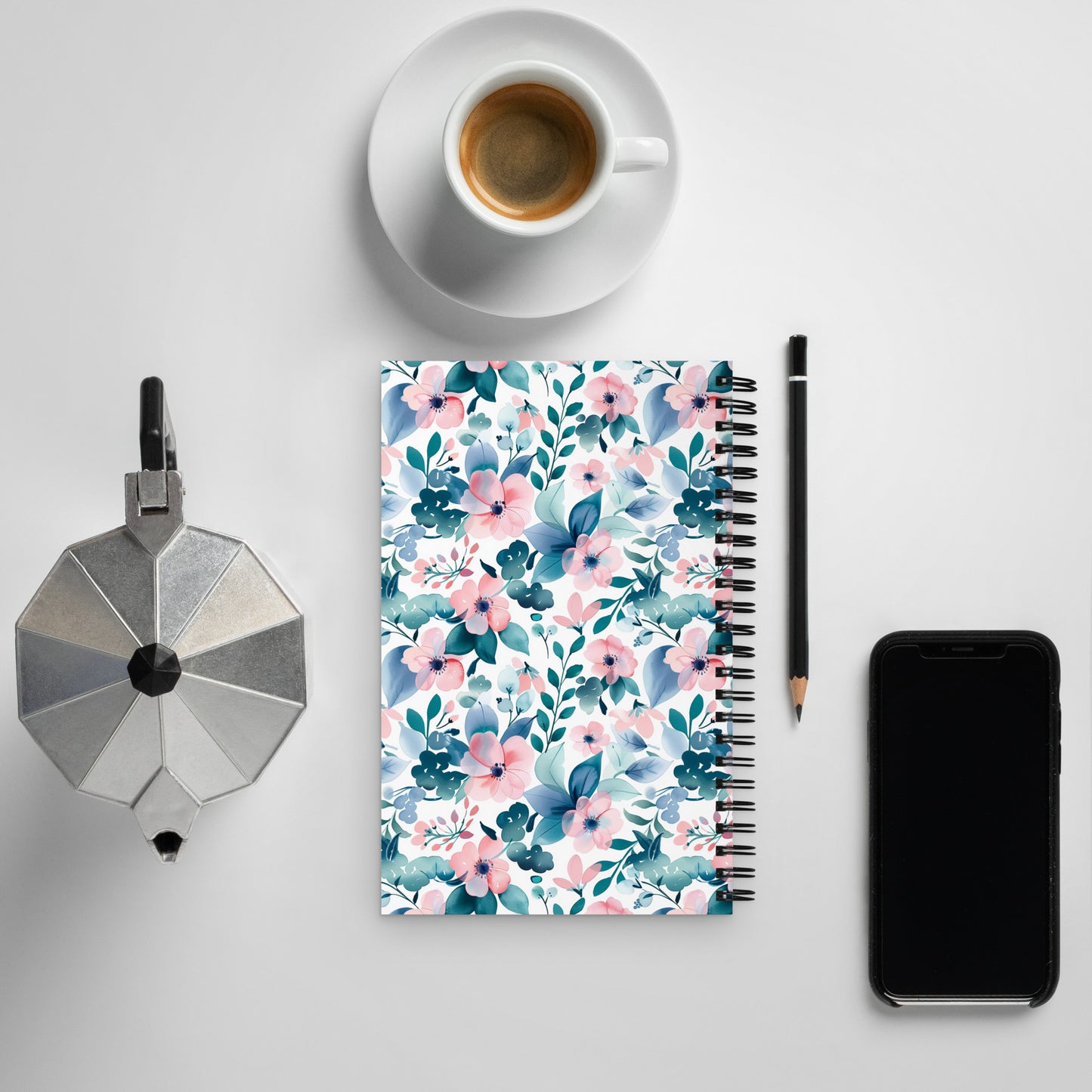 Pink and Teal Floral Spiral notebook