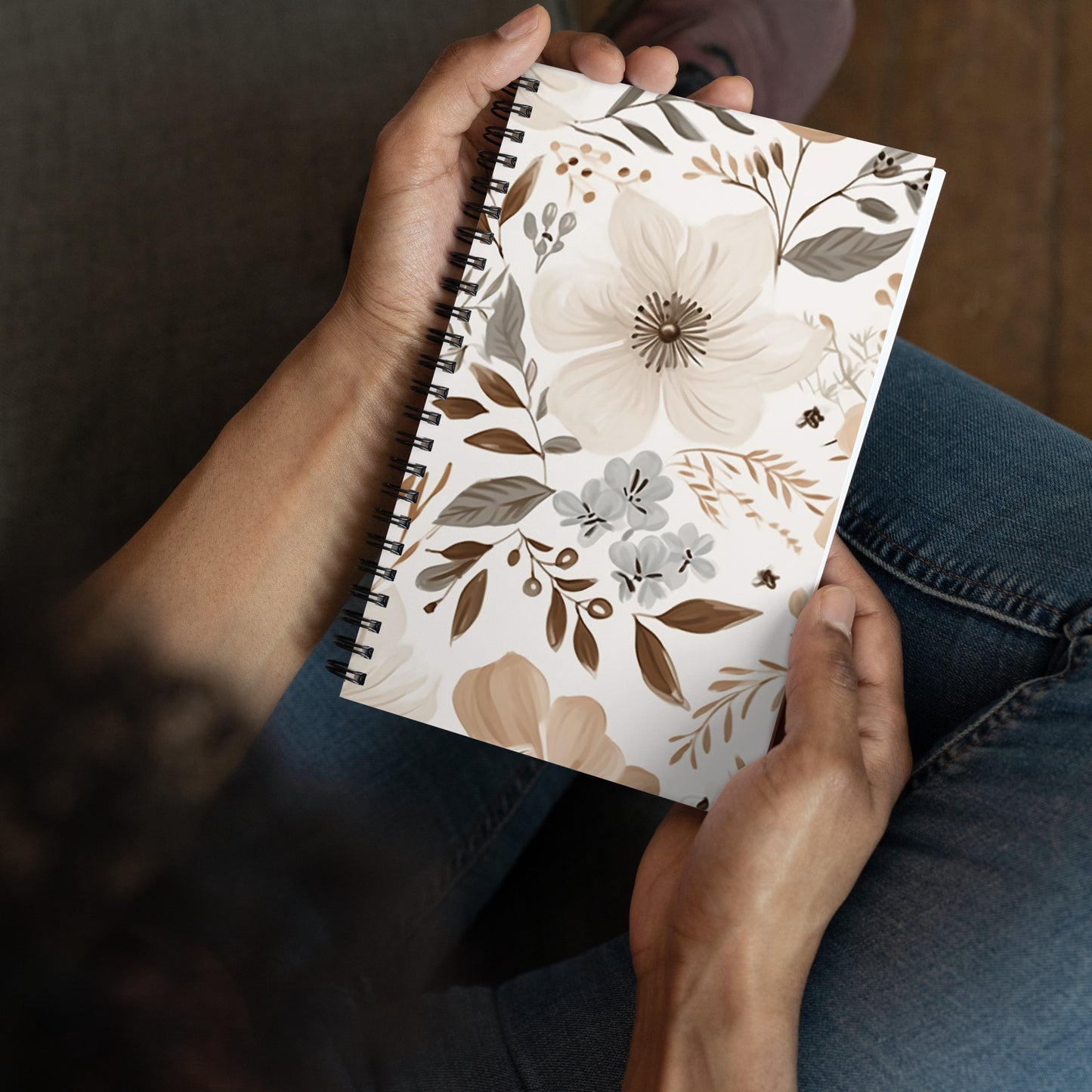 Beige Boho Floral Spiral notebook