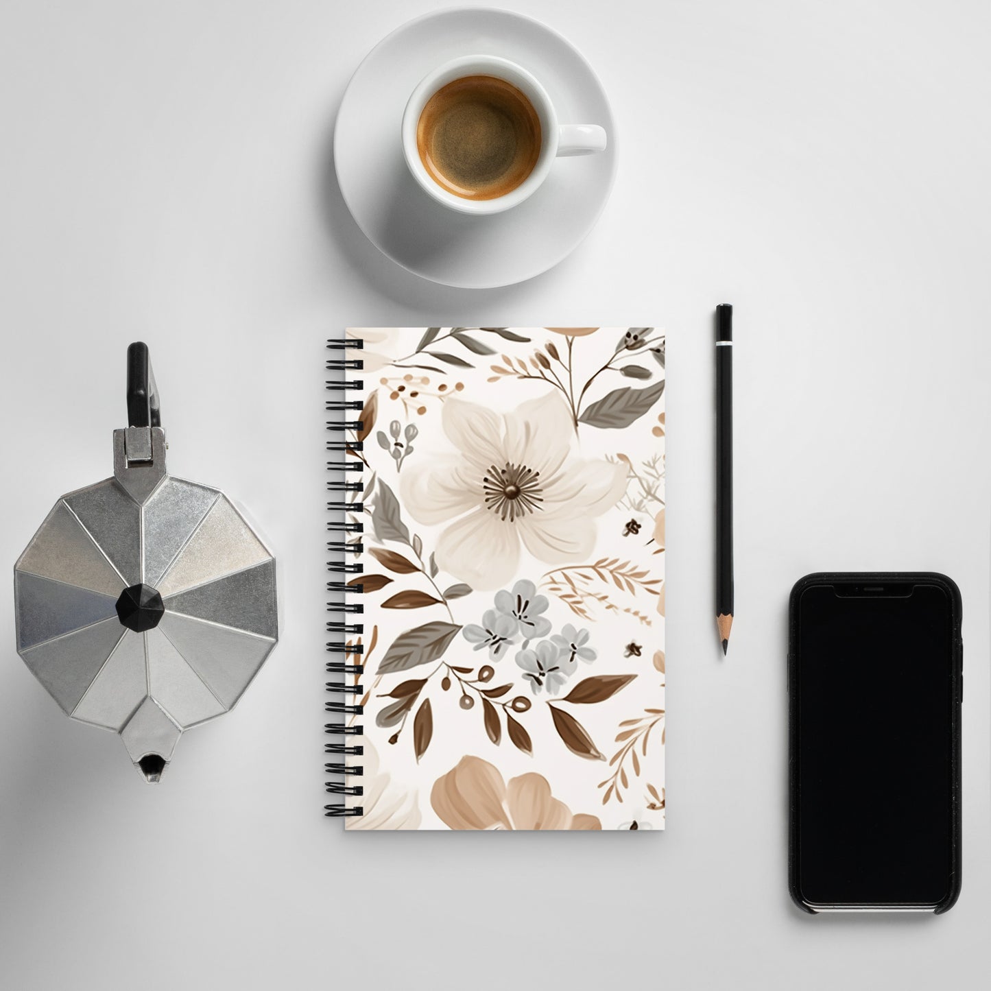 Beige Boho Floral Spiral notebook