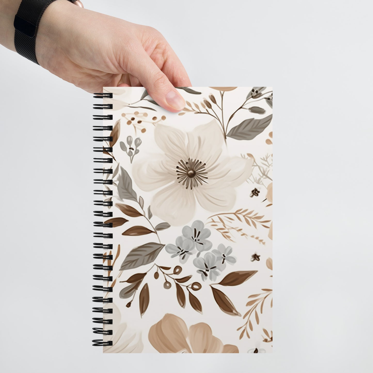 Beige Boho Floral Spiral notebook