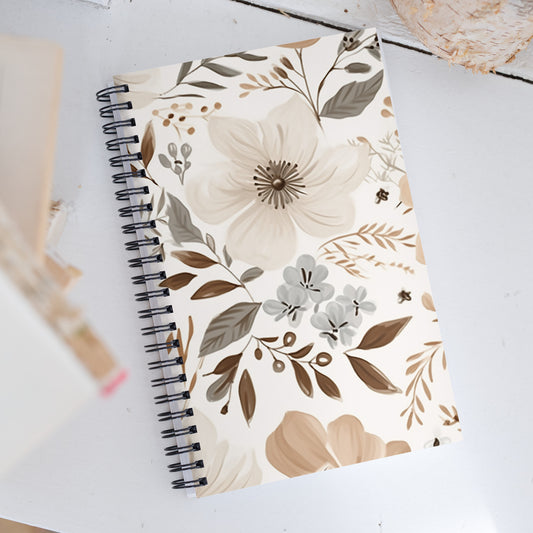 Beige Boho Floral Spiral notebook