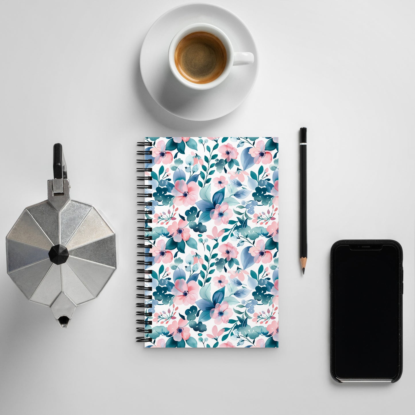 Pink and Teal Floral Spiral notebook