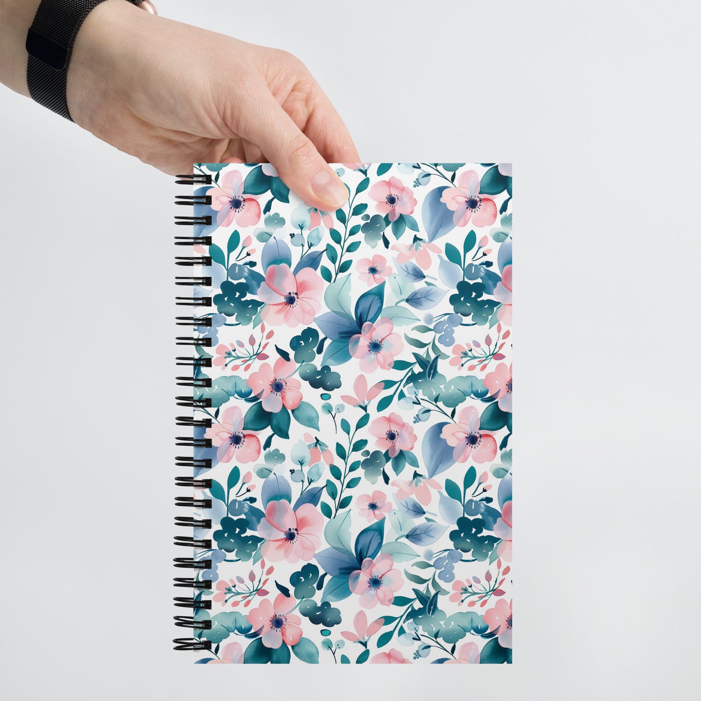 Pink and Teal Floral Spiral notebook