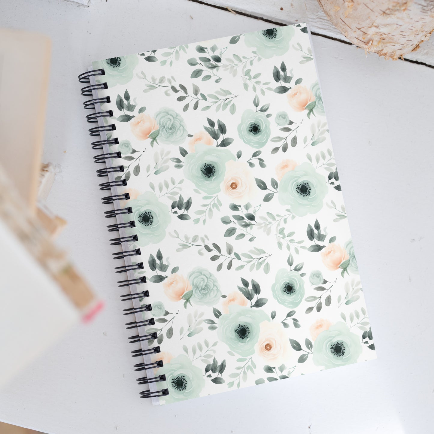 Mint Floral Spiral notebook