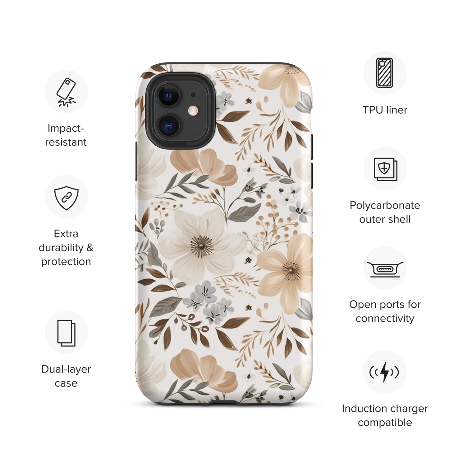 Beige Boho Floral Tough Case for iPhone®