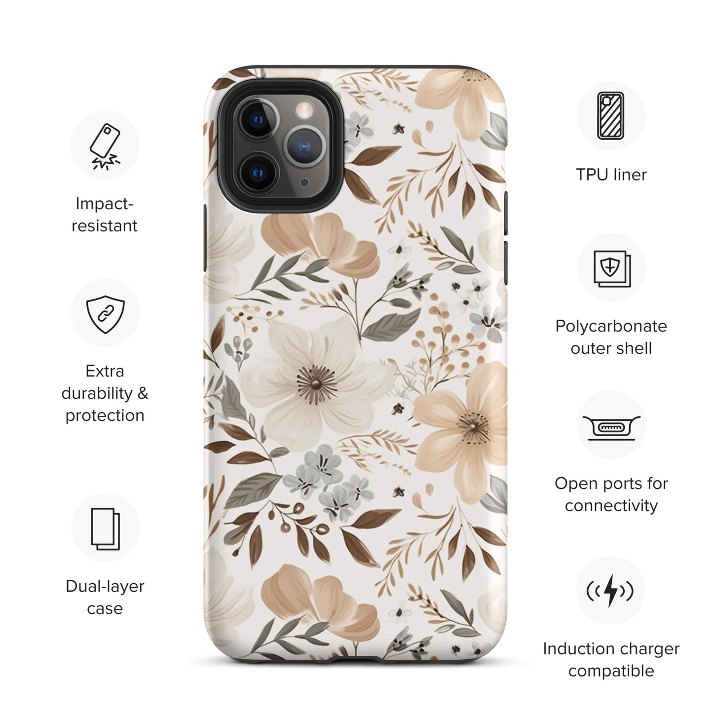 Beige Boho Floral Tough Case for iPhone®